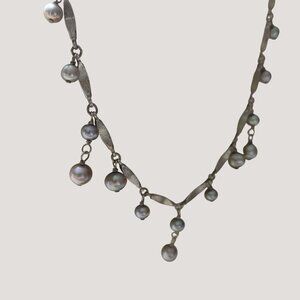 Vintage Sterling Silver Necklace Dangle Gray Pearl Toggle Clasp Erickson Design